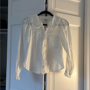 Anthropologie Pilcro White Ruffled Collar Button-Front Blouse